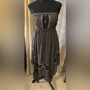 Free People Gray Strapless Ruffled Tiered Sundress